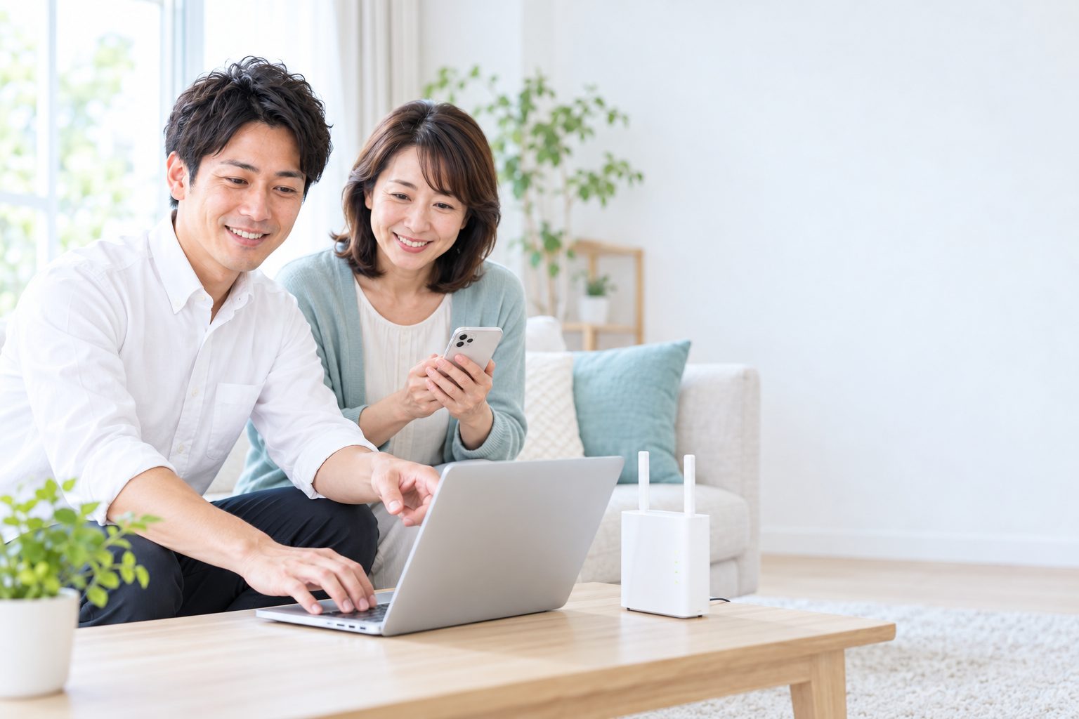 スタッフがご自宅のWi-Fiルーターと通信状態を確認している様子