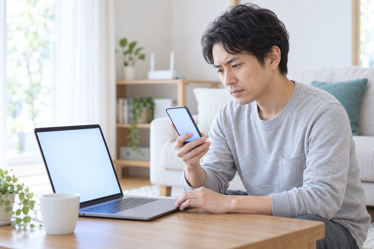 インターネットがつながらず困っている男性
